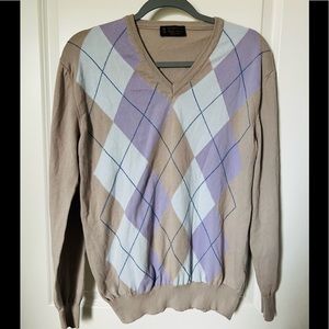 Fusaro Antonio Mens Cotton Made In Italy Pullover Sweater V-neck Sz M Beige Blue